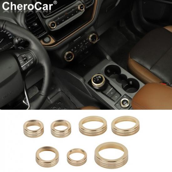 Gold Center Console AC Radio Switch Knob Trim Ring for Ford Bronco Sport -25