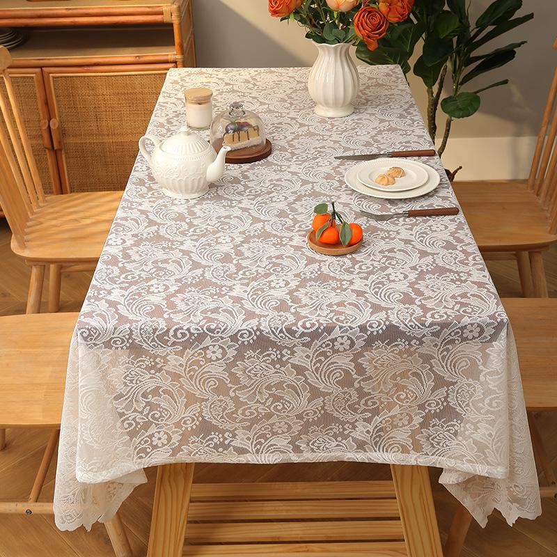 Elegant Pastoral Cotton-Linen Lace Tablecloth: Artistic, Dustproof, Non-Slip, Heat-Resistant, Hollow Design