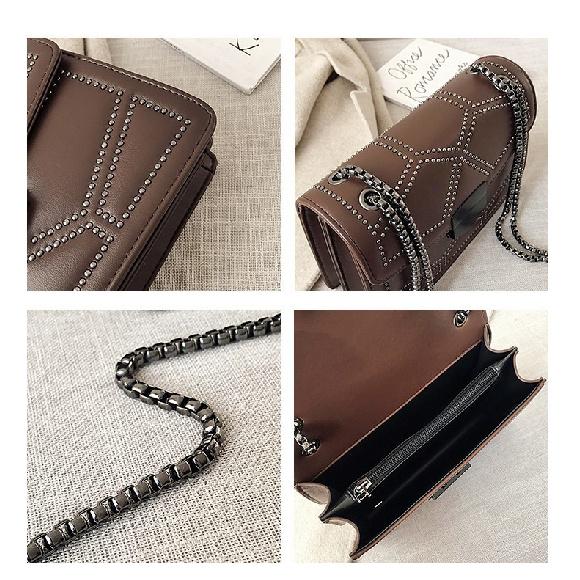 Vintage Rivet Chain Small Shoulder Bags For Women Flap PU Leather Fashion Small Square Crossbody Bag  Handbag