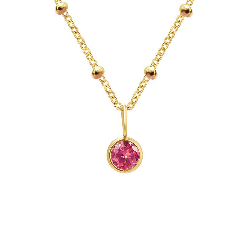 Stainless Steel Vacuum-Plated Birthstone Rhinestone Necklace for Women - Fashionable European & American Style