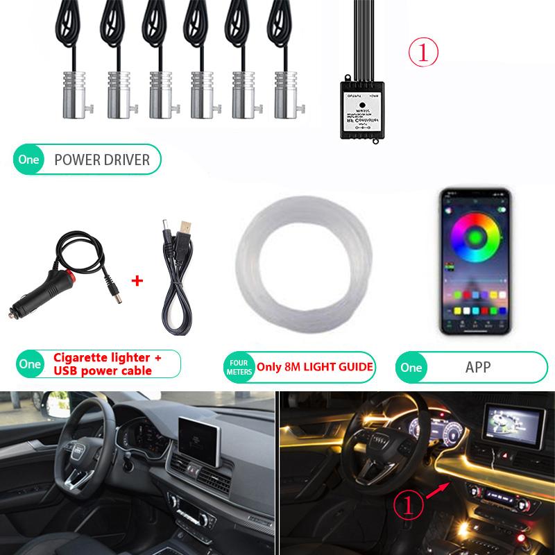 LED Car Interior Ambient Light RGB Fiber Optic Lighting Kit W/ USB APP Music Control Neon Auto Atmosphere Decorative Lamp Strips