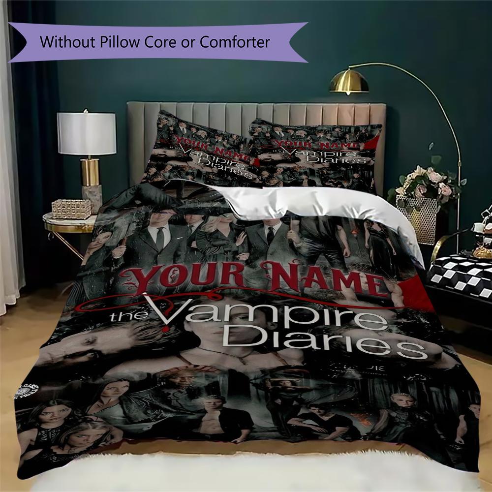 Custom Name Vampire Diaries Pattern Bedding Uilt Set Uilt Cover Pillowcase Home Decoration Birthday Gift (1*duvet Cover+2*pillowcase Without Core)