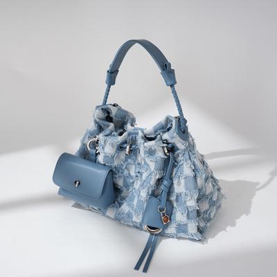 New Denim Series Shoulder Bag Leather Denim Women's Bag Messenger Bag Women's Multi-functional Small Bag