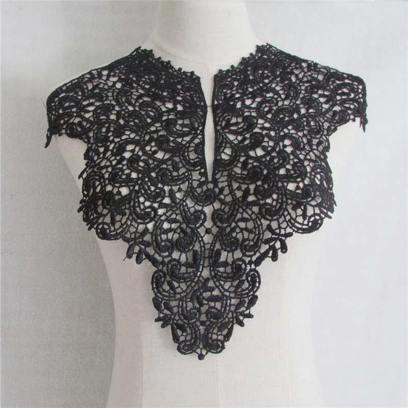 Black & White Polyester Embroidered Lace Collar for DIY Cheongsam Dress Crafting