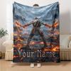 Name Custom Kratos God of War Print Flannel Blanket High Quality Warm Comfortable Cover for All Seasons Perfect for Gifts Home Decor