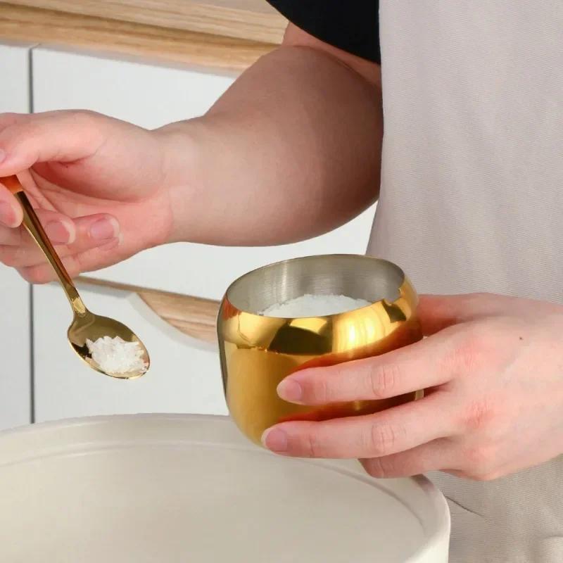 stainless steel seasoning jar Seasoning Jars Korean Style Condiment Pot Spice Container with Lid Salt Organizer Kitchen Tools