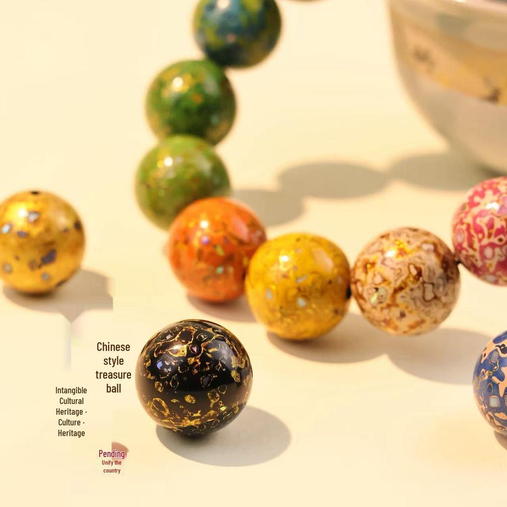 18mm Handmade Lacquer & Mother-of-Pearl Beads: Intangible Cultural Heritage Buddhist DIY
