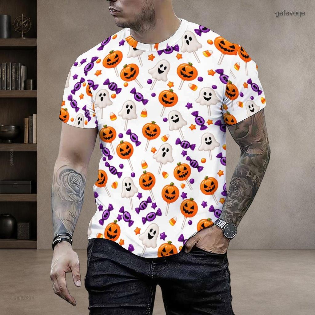 Men S Plus Size Round Neck Short Sleeve Halloween Printed White T Shirt