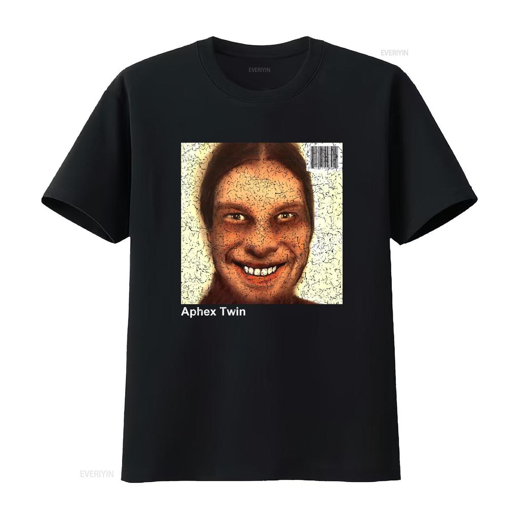 Retro Aphex Twin 1990er Album Cover T-Shirt Vintage Stil Druck für Musikliebhaber Vintage Gewaschenes Oberteil für den Alltag Mann