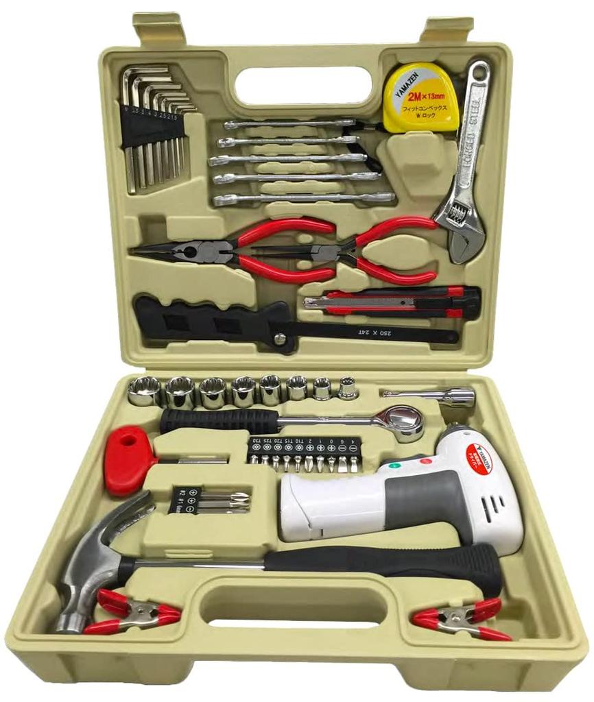 YAMAZEN Tool Set with Electric Screwdriver Tool Set 47-piece Battery-powered (electric Screwdriver/pliers/nose Pliers/ratchet Handle/combination