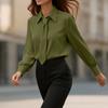 Women's Fashion -Color Button-Down Tie-Front Long-Sleeve Shirt Loose-Fit Top