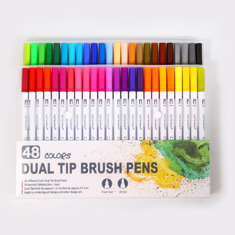 Water-based Double-ended Watercolor Pen Set with Colored Fine Liner and Soft Tip