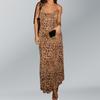 Sexy Leopard Print V-neck Backless Street Lady Style Long-length Versatile Suspender Dress Outfit for Women