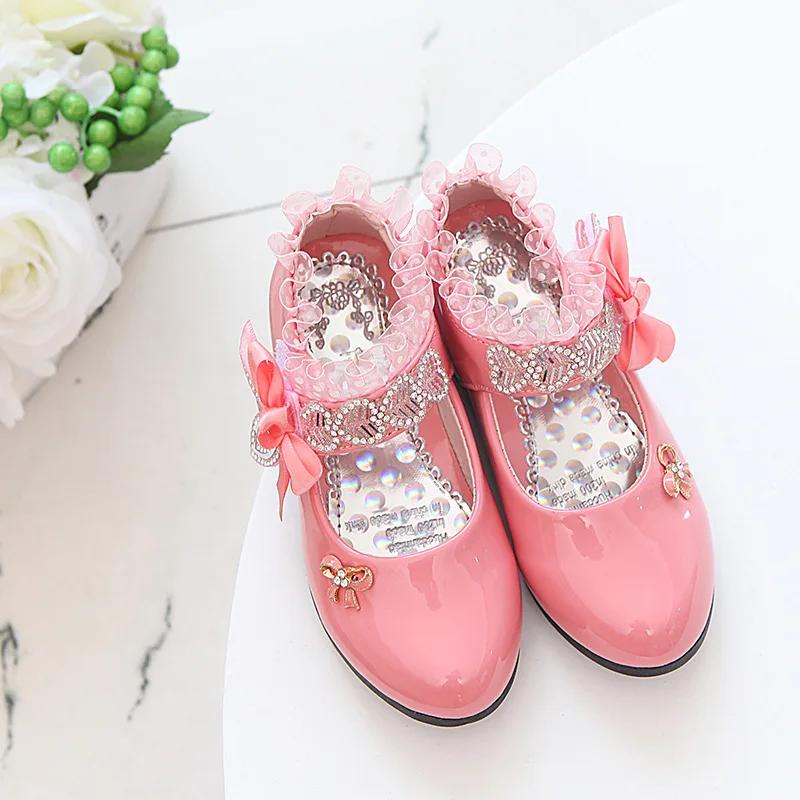 Girl Shoes Spring Autumn New Girl Princess Shoe High Heel Dance Single Shoe Water Diamond Kid Leather Shoes Kid Shoes Mary Jane