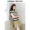 UR 2024 Autumn Women's Color-block Stripe Textured Short Sleeve Knit Top