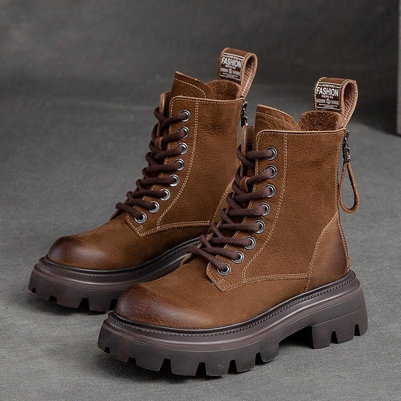 

Johnature Плюшеві теплі короткі чоботи з товстим низом з натуральної шкіри з круглим носком. Універсальні жіночі чоботи 36 коричневий