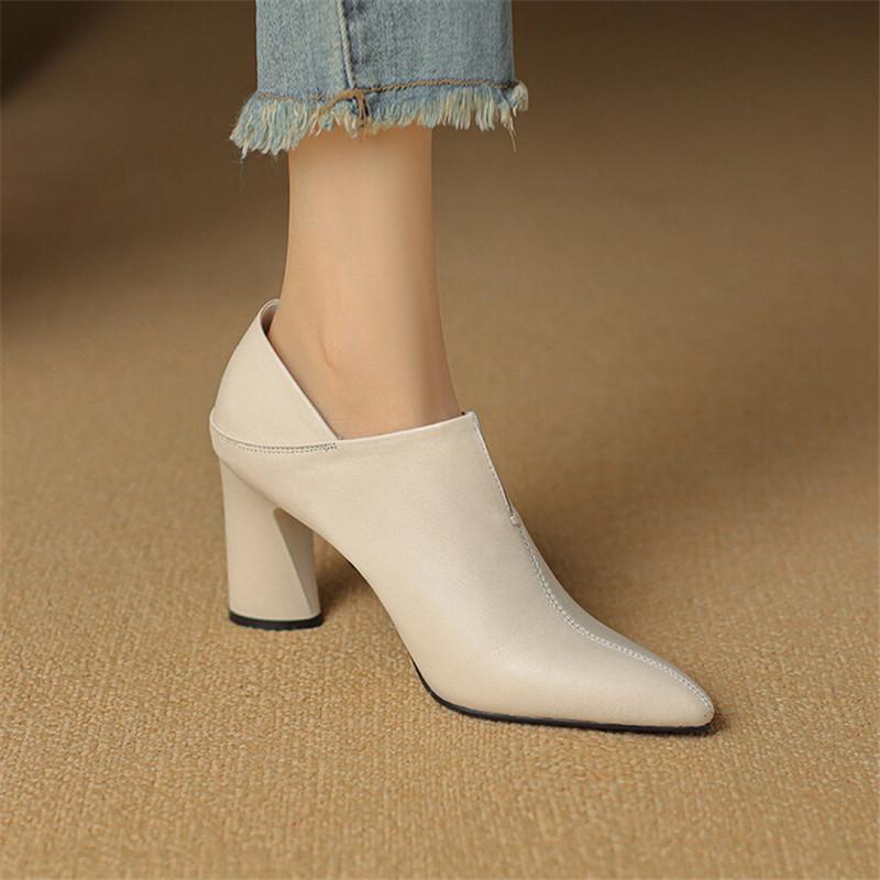 Mode Neue Herbst Winter Echtleder Damen Schuhe Mode Spitzschuhe für Damen Blockabsatz High Heels Damen Schuhe Pumps