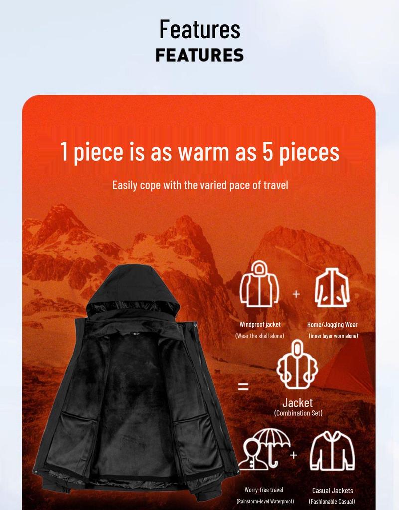 Women's 3-in-1 Detachable Fleece-Lined Outdoor Mountaineering Suit