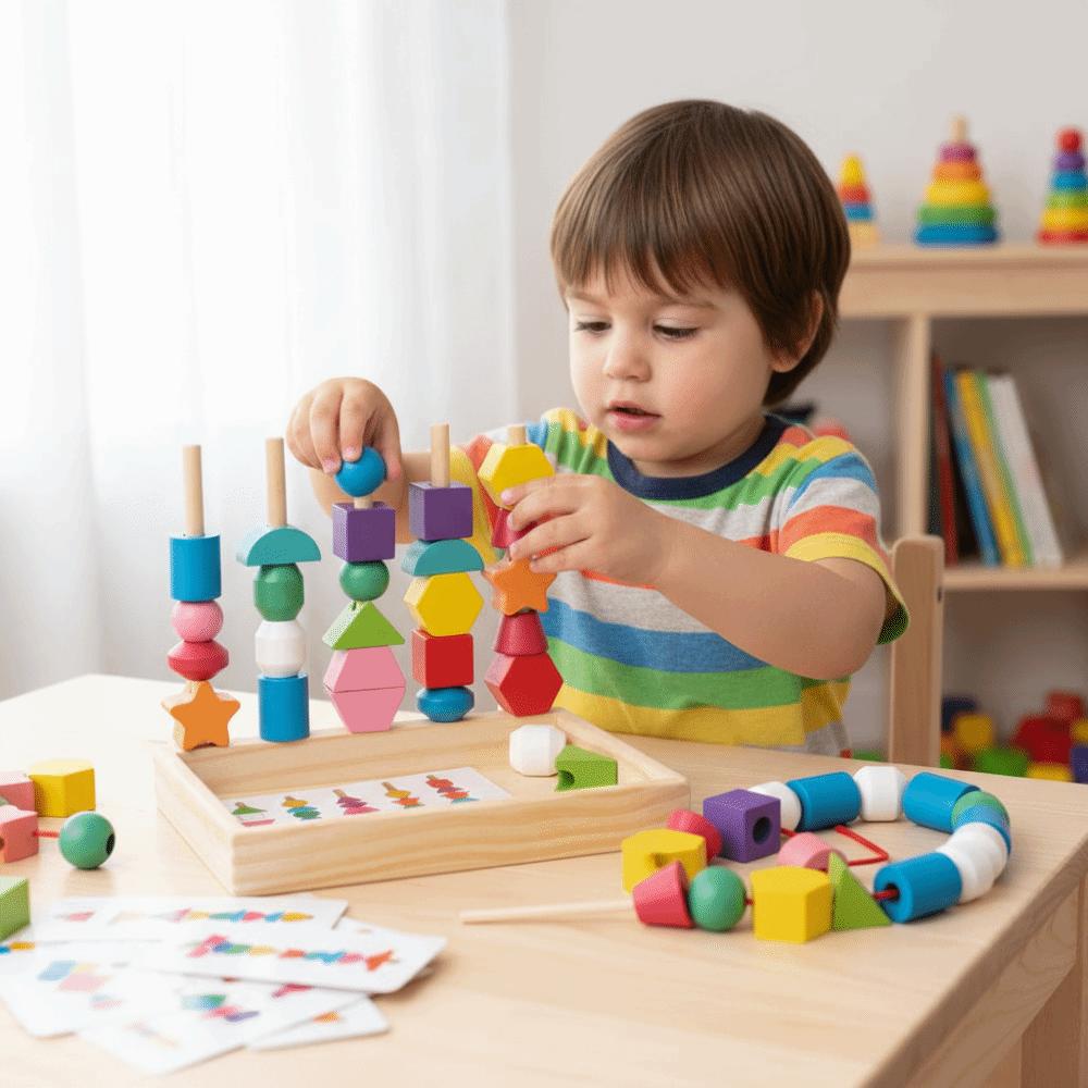 Interactive Stacks Blocks Puzzle Game Montessori Wooden Beads Sequencing Toy Parent Child