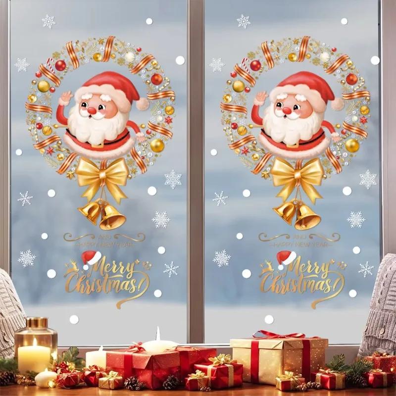 Christmas Static Cling Window Stickers Santa Snowflake Pattern Glass Decals Removable Reusable Shop Window Decor Holiday Decor