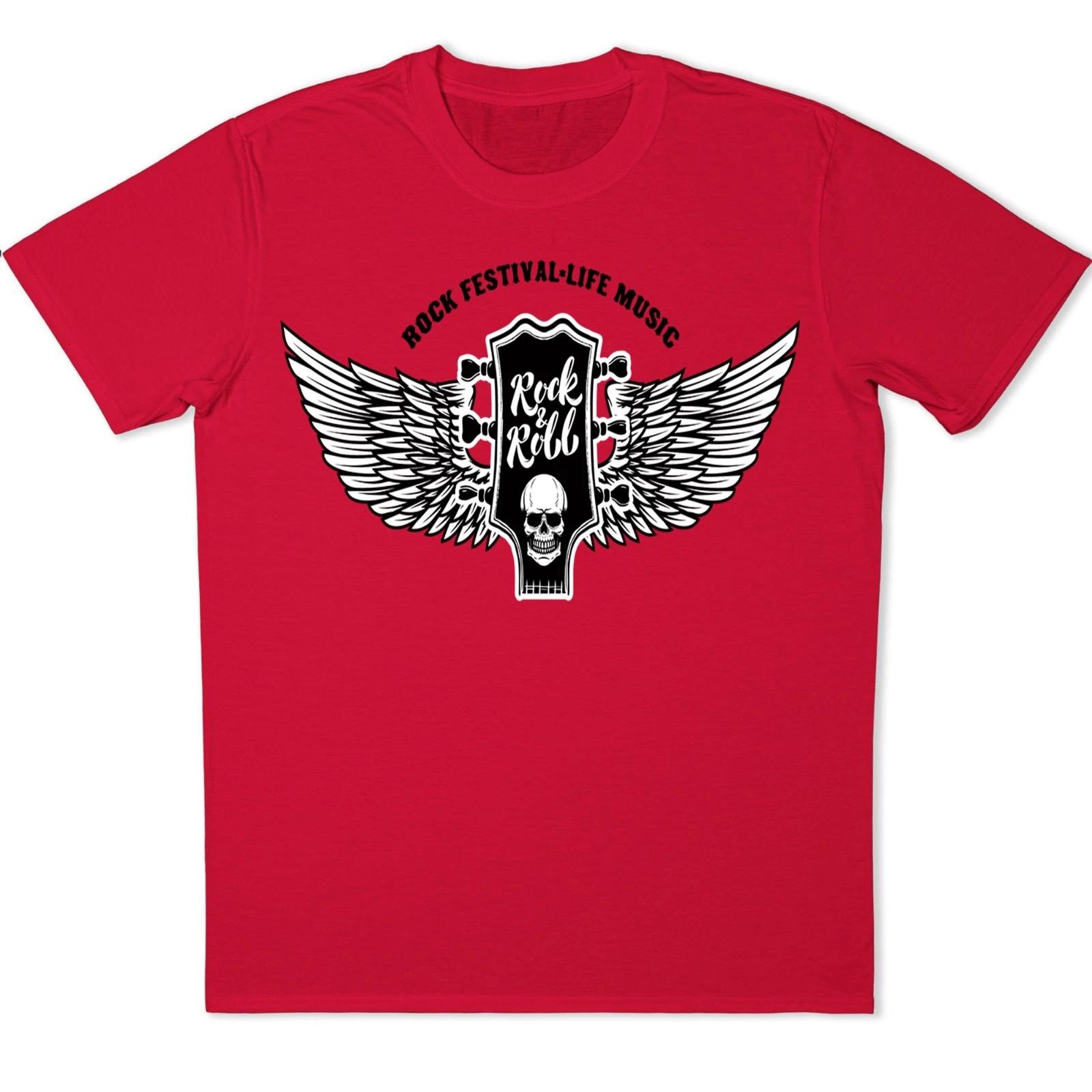 Rock N Roll Skull Guitar Wings Graphic T-Shirt Festival Music Tee Biker Band M