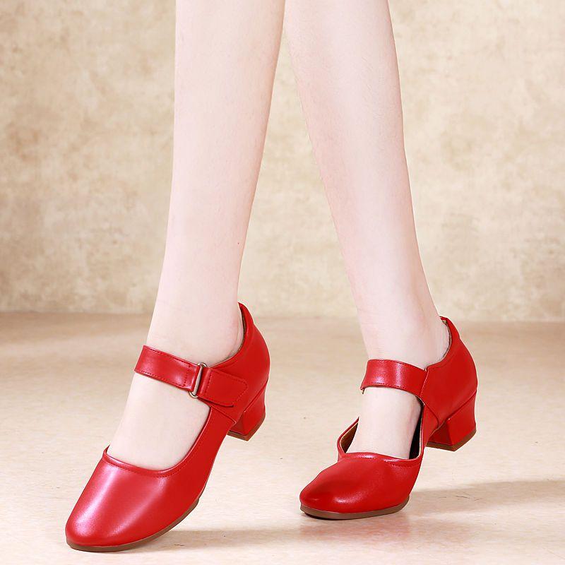 Leder Mittelhochabsatz Weichsohle Rot Gesellschaftstanzschuhe Mittelalterliche und Ältere Rutschfest Hochhackig Tanz Damen Schuhe