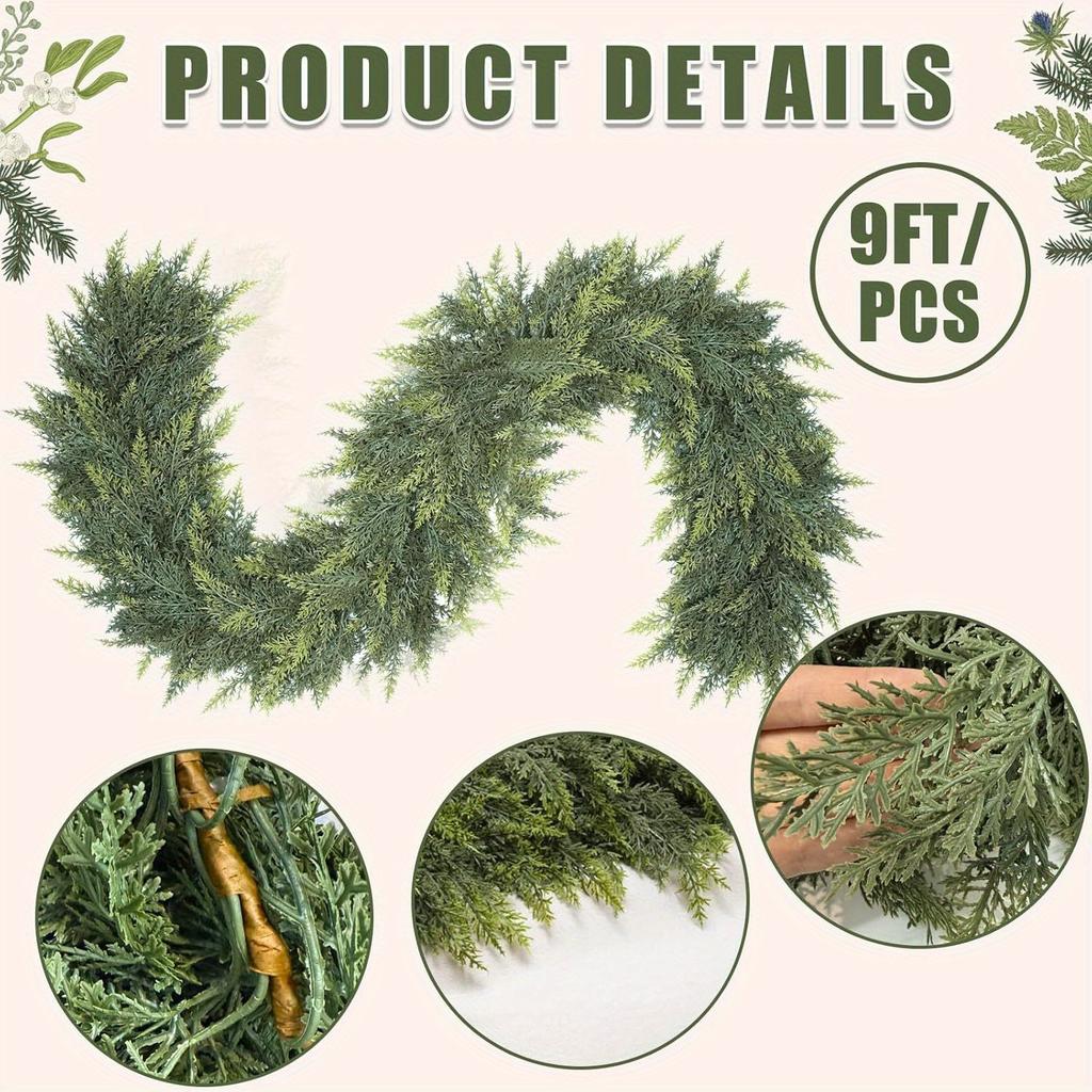 6/9 Ft Christmas Cedar Garland, Realistic Faux Pine Garlands, Green Artificial Greenery Garland for Winter Home, Fireplace
