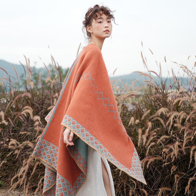 Ethnic Style Imitation Cashmere Shawl: Versatile Travel-Friendly Warm Cloak, Scarf, Resort Cape Outerwear.