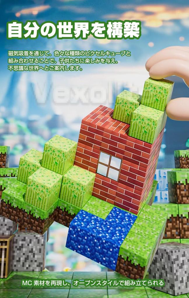 Vexolite Minecraft-Style Magnetic Block Set, 100 Random Pieces with Storage Case, Magnetic Toys for DIY Building, Magnetic Building Blocks,