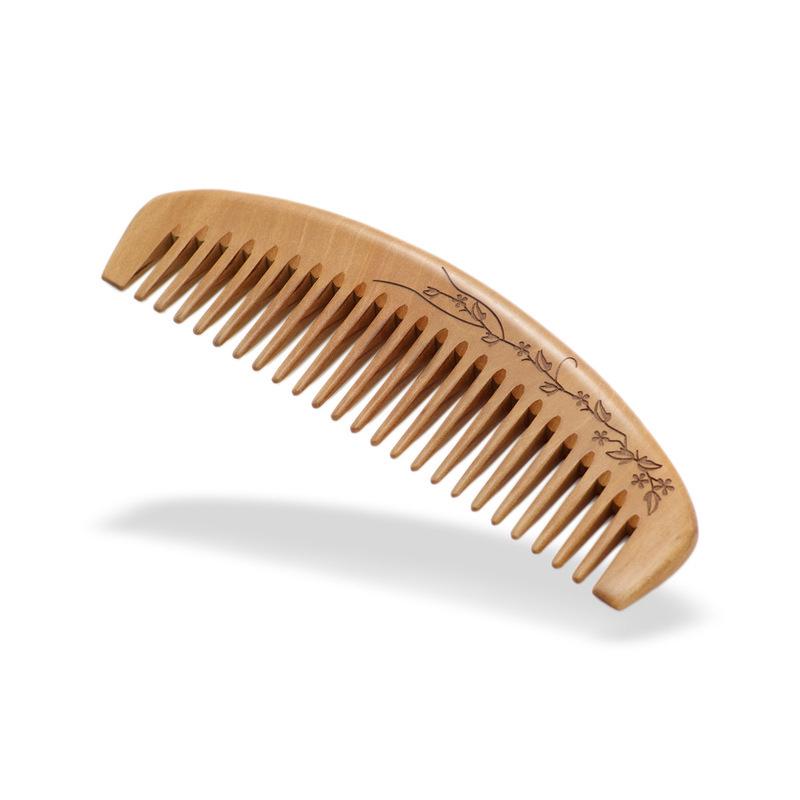 Solid Wood Peach Comb for Head Massage - Engraved Design for Women & Men