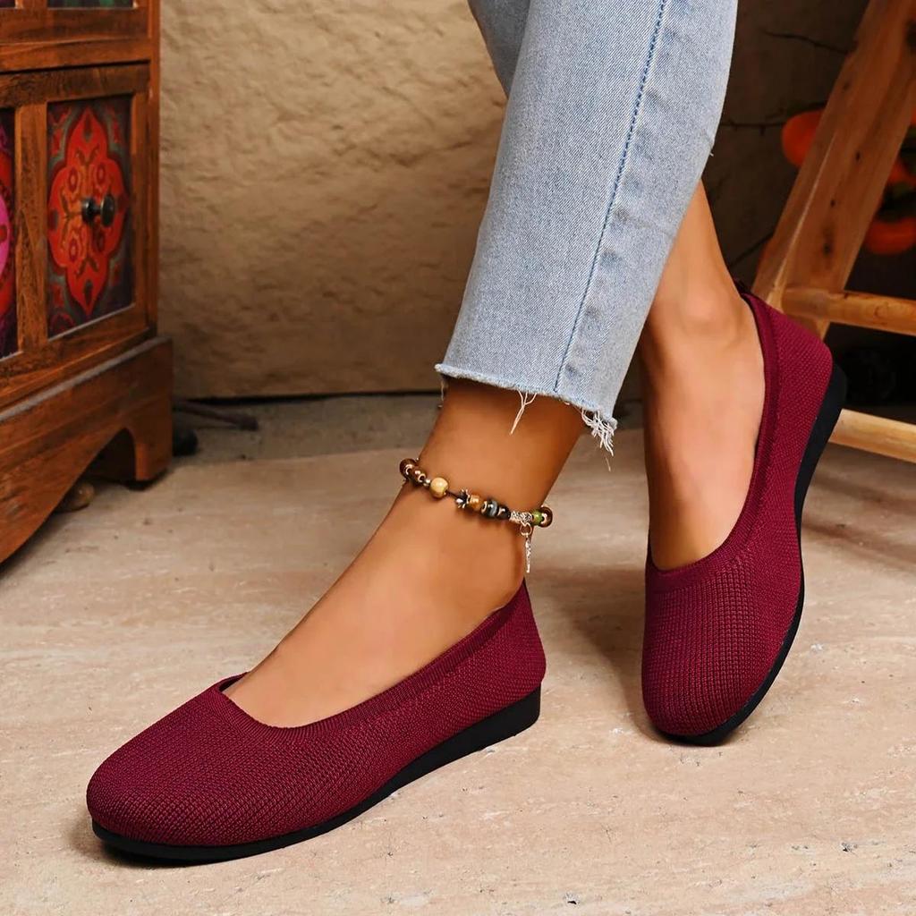 Women Flats Casual Slip On Shallow Shoes Comfortable Knit Ballet Flat Shoes Round Toe Office Boat Shoes Trend Plus Size Loafers