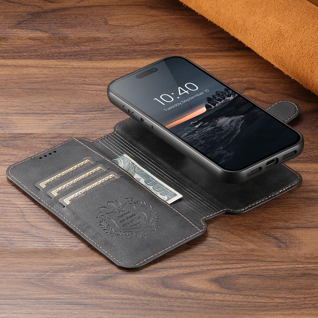 SUTENI Q-05 For iPhone 16 Wallet Case 2 in 1 Detachable Leather Flip Phone Cover with Stand