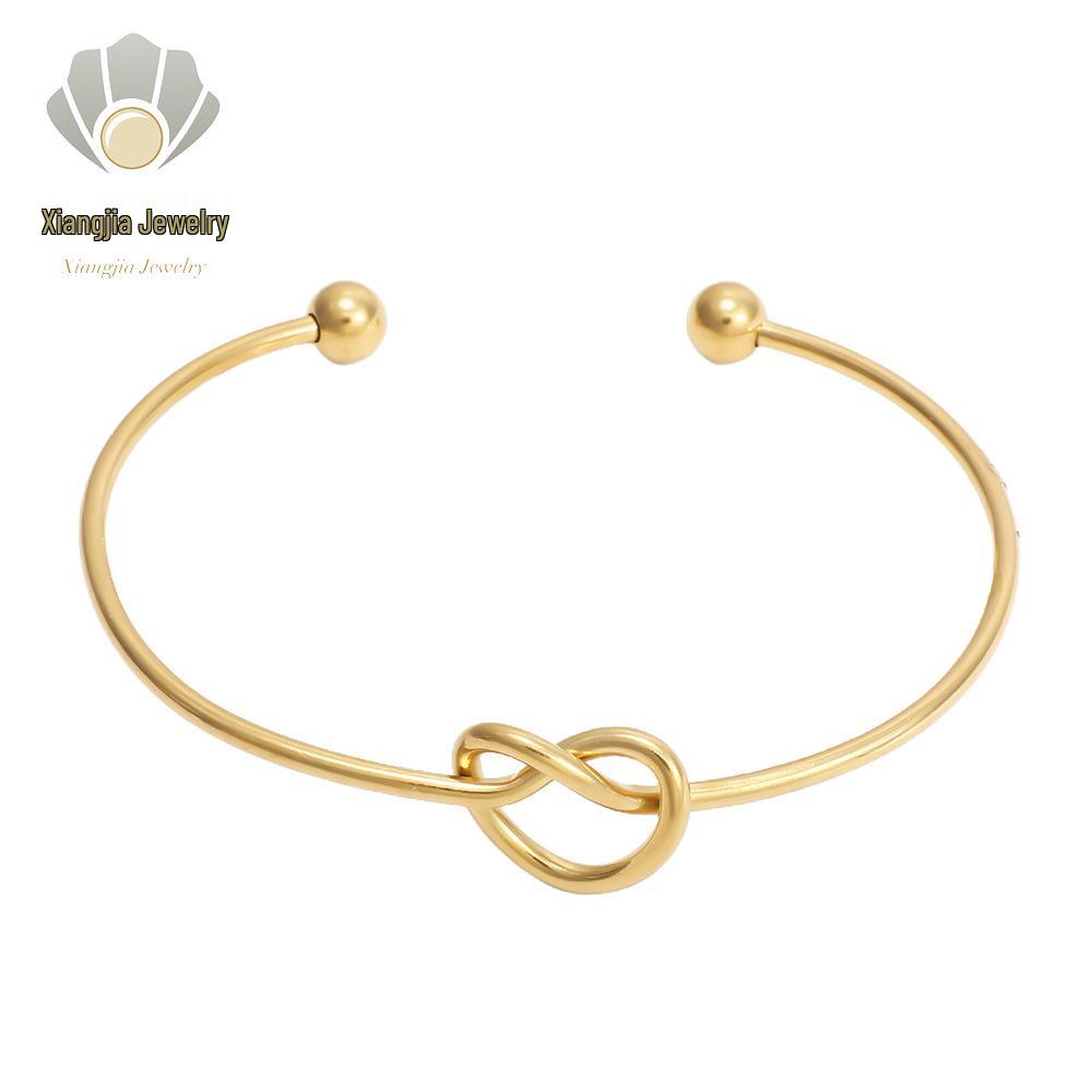 Cross-Border Love Knot Titanium Bangle - Versatile Peach Heart Open Bracelet, Vacuum-Plated Stainless Steel Jewelry