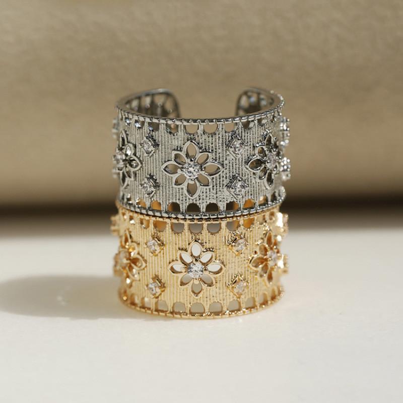 Elegant Fashionable Hollow Design Zircon Stone Ring For Women Trendy Statement Piece 2024