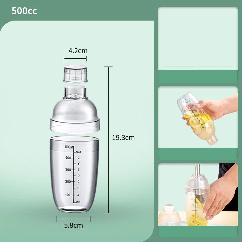 Plastic Cocktail Shaker Drink Mixer with Scale Thickened PC Material Milk Tea Shake Bottle 350/500/700/1000ML Bar Mixing Tool
