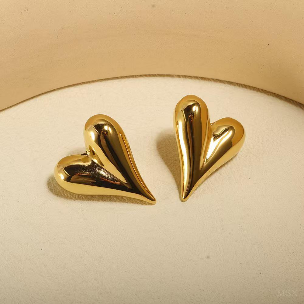 

Серьги-пусеты в форме сердца из нержавеющей стали с 18-каратным золотым покрытием - Модные и изысканные женские украшения 5.0mm thick x 16mm wide x 19mm high
