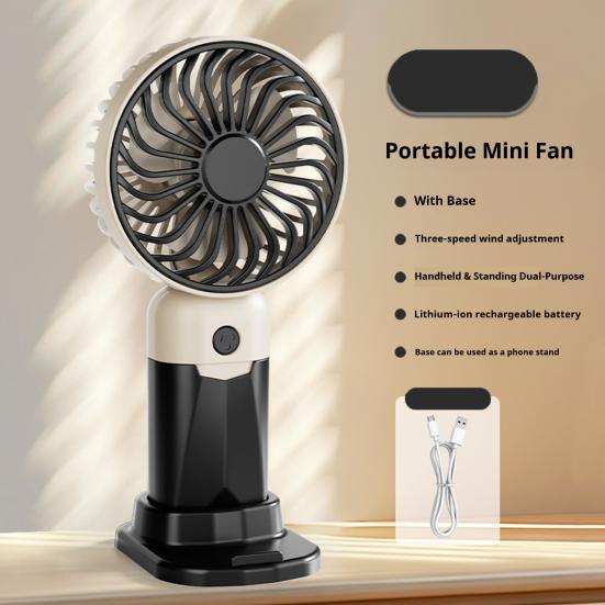 3-Speed Handheld Fan with Phone Holder Quiet USB Rechargeable Mini Personal Desk Fan Portable Travel Outdoor Summer Cooling Fan