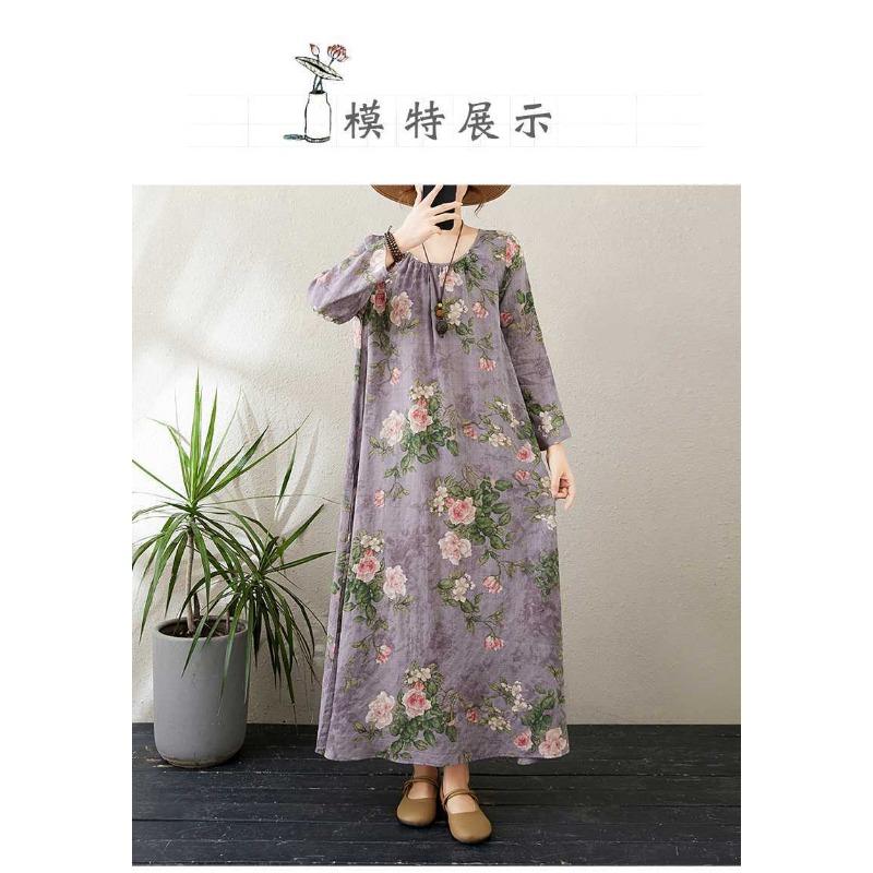 2025 Round Neck Minimalist Long Sleeve Extra Long Dress Resort Style