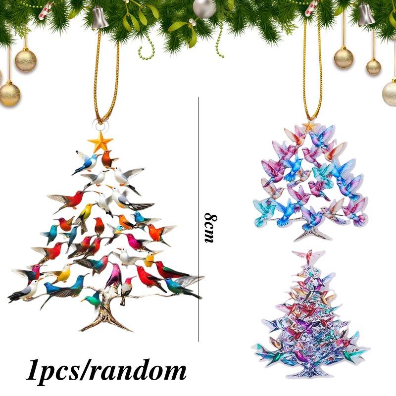 1-5PCS Car Acrylic Flat Simulated Bird Decoration Pendant Colorful Hummingbird Christmas Tree Christmas Diy Decoration