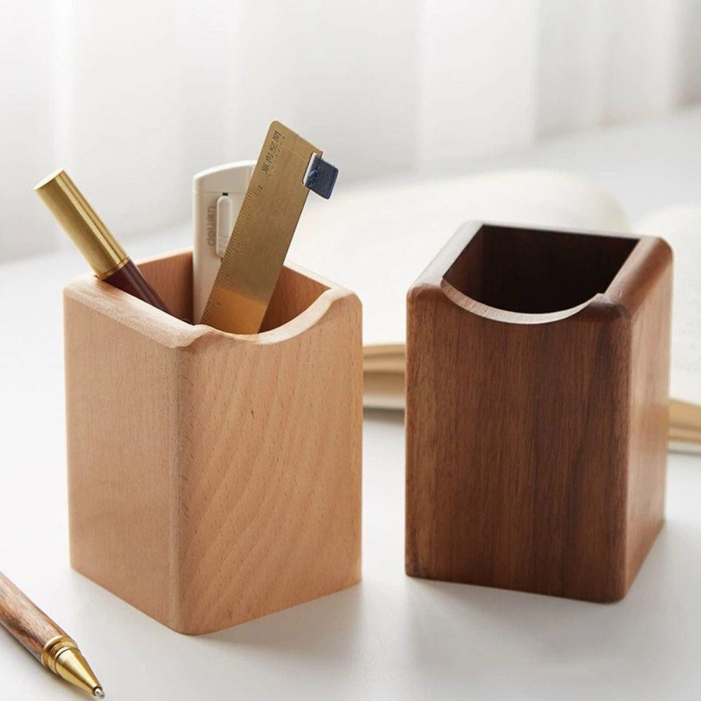 Multiple-use Wood Storage Box Large Capacity Pen Holder Cup Durable Wooden Pencil Holder  Friend