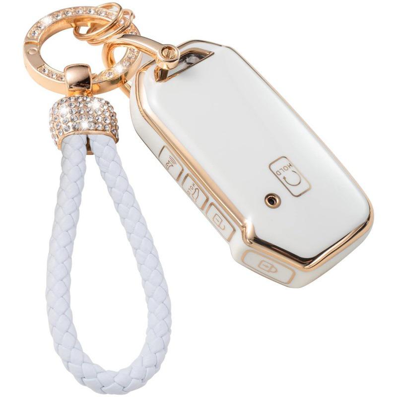 Gold-Rimmed Car Key Set with Diamond Ring Pendant Key Chain
