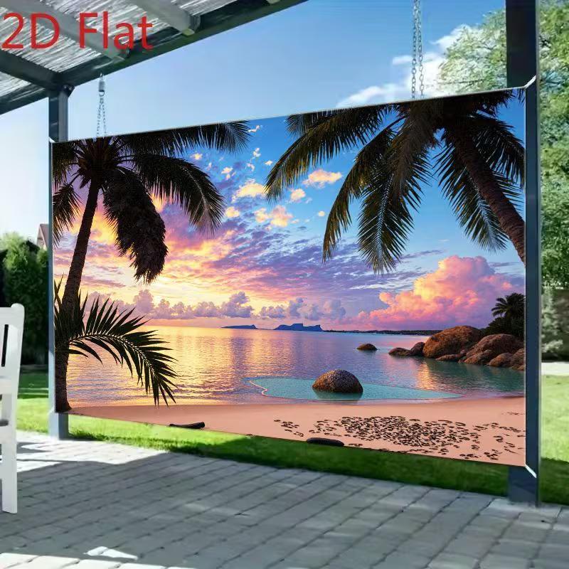 2D Hawaiian Palm Tree Ocean Backdrop Photography Background Banner