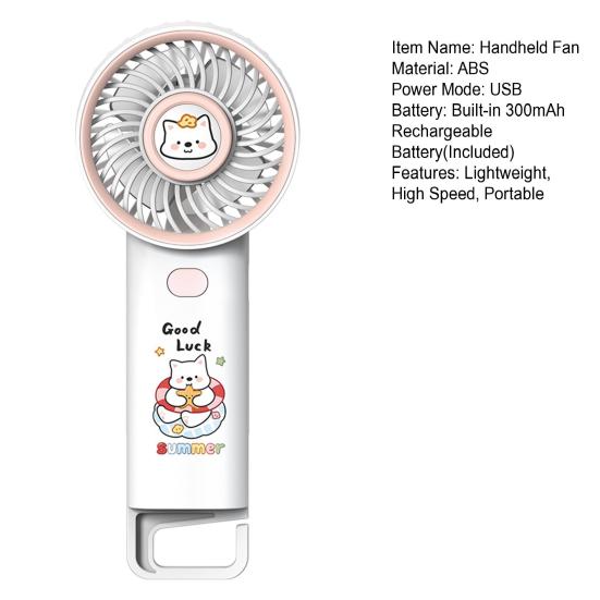 Cartoon Animal Handheld Fan with Hook 3 Speed Adjustable USB Rechargeable Summer Cooling Fan Portable Travel Mini Personal Fan