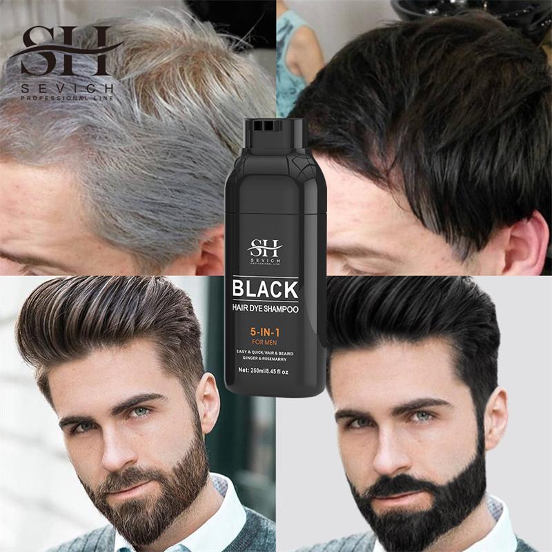 250 ml schwarzes Haarfärbeshampoo, 5-in-1, natürliches Shampoo für schwarzen Bart, sofortiges Ingwershampoo für Männer, Reparatur weißer Haare, Pflege