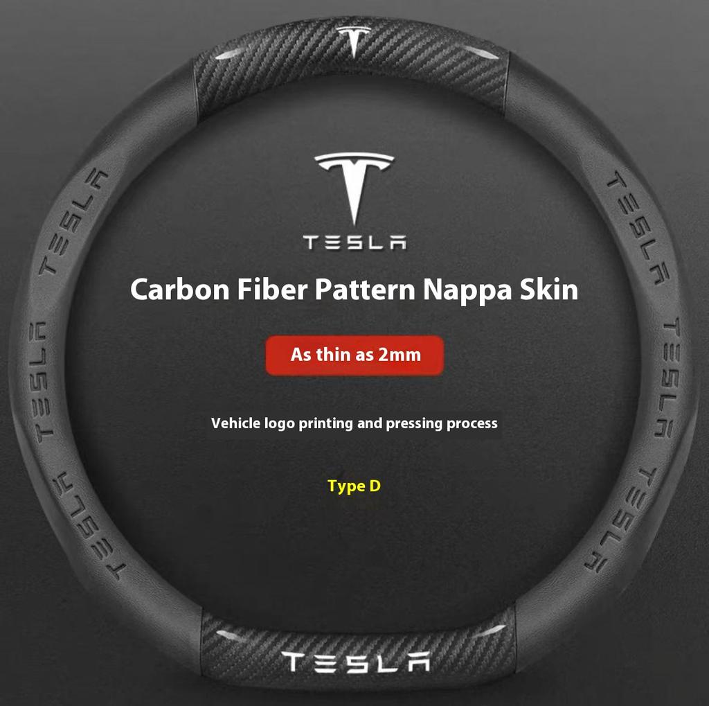 AAAIU1 Car Carbon Fiber Leather Anti-Slip Steering Wheel Cover For Tesla Cybertruck Beast Roadster Model 3 Model Y Model S Model X
