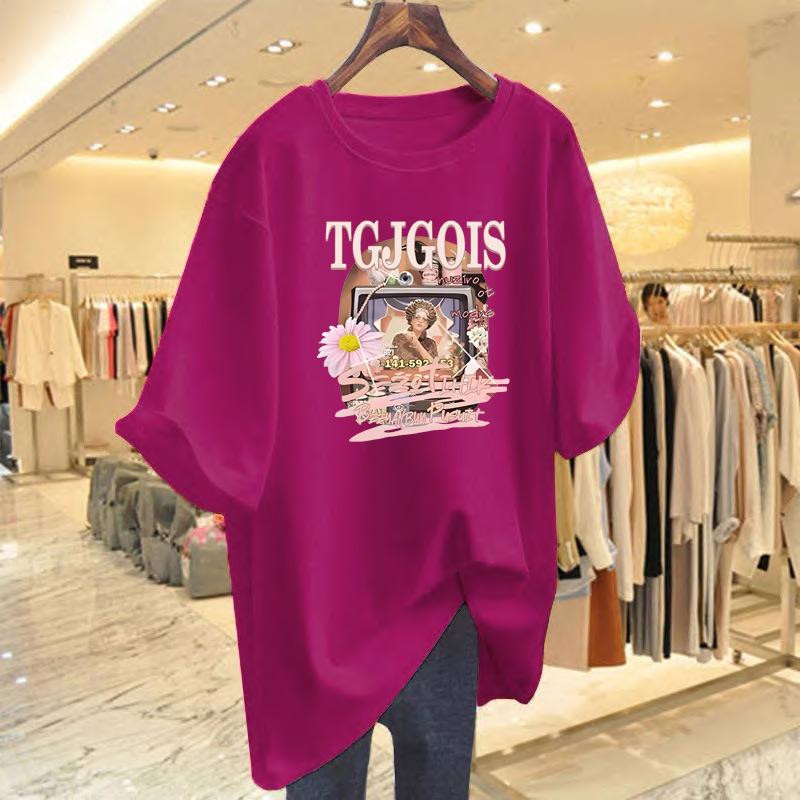 New printed cotton short-sleeved crew neck t-shirt summer new loose casual top bottoming shirt