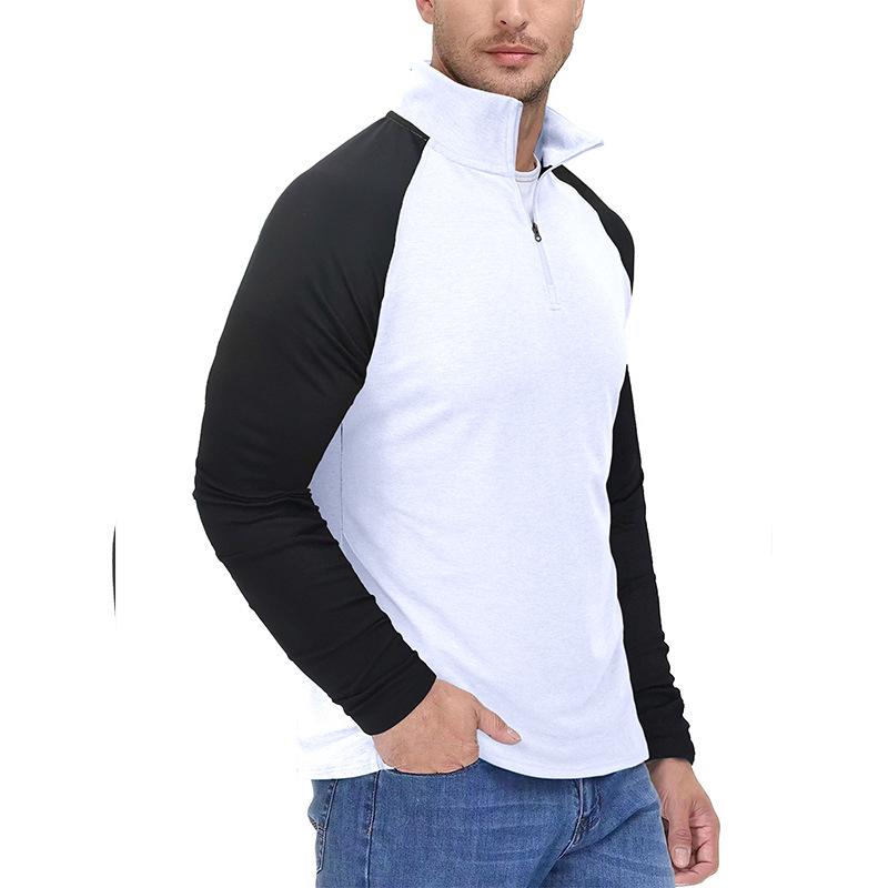 Men Half Zip Stand Collar Raglan Long Sleeve Casual T Shirt S белый