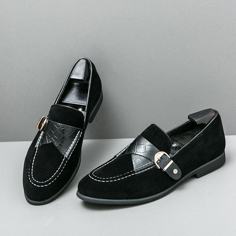Soft Loafers Black Flat Men's Leather Shoes with Tassels Suede Male Casual Shoe Moccasin Pointed Toe Common Low Price Adults Pu