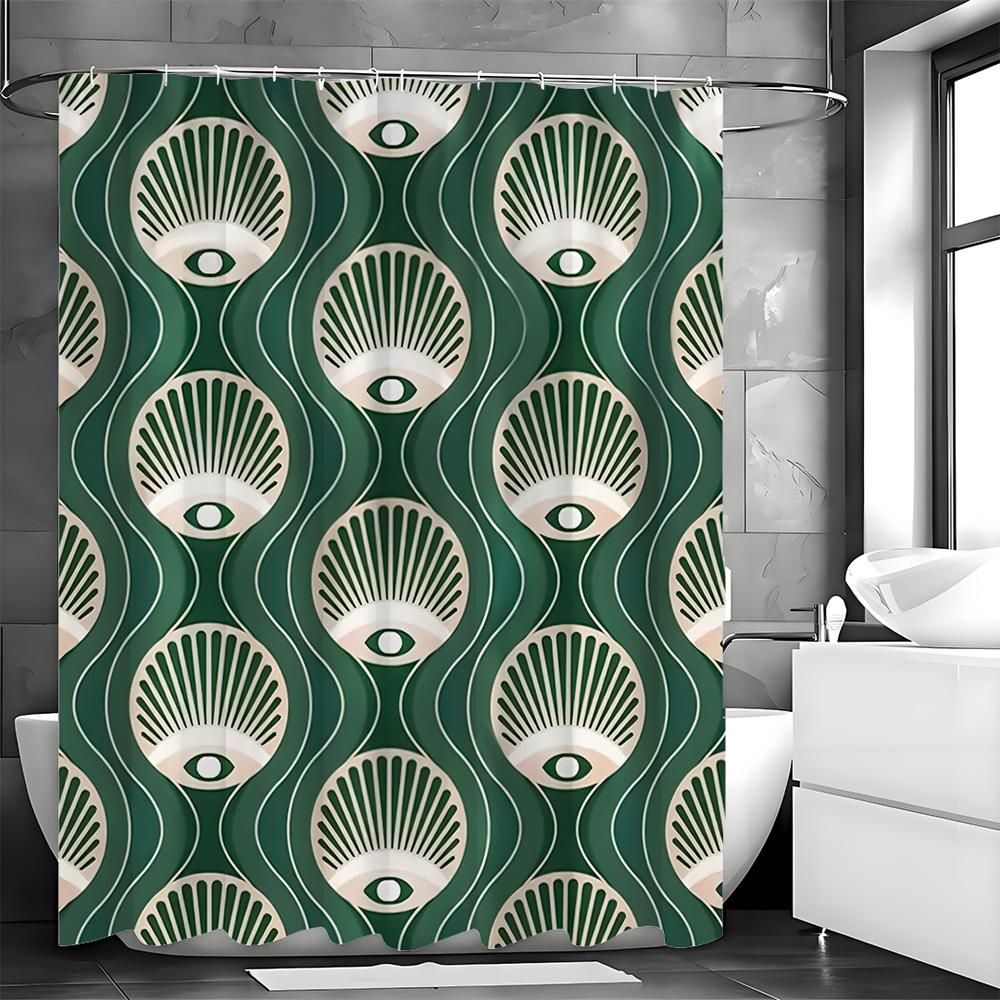 Eco Luxury Vintage Evil Eye Green Shower Curtain, Bathroom Decorative Shower Curtain, Waterproof Shower Curtain with Hooks