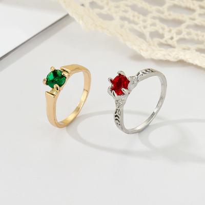 Rubin und grüner künstlicher Edelstein-Ring, modischer, eleganter Charme, vielseitiger Temperament-Schmuck für Damen